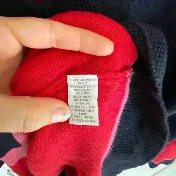 Charter Club Knitted Sweater Red, Blue and Pink, V-Neck Cotton Blend, Size P/L - Picture 6 of 6